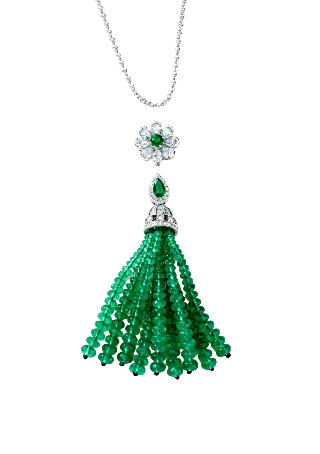 Emerald and Diamond Tassel Pendant Necklace detail image 4 · Vera Buy