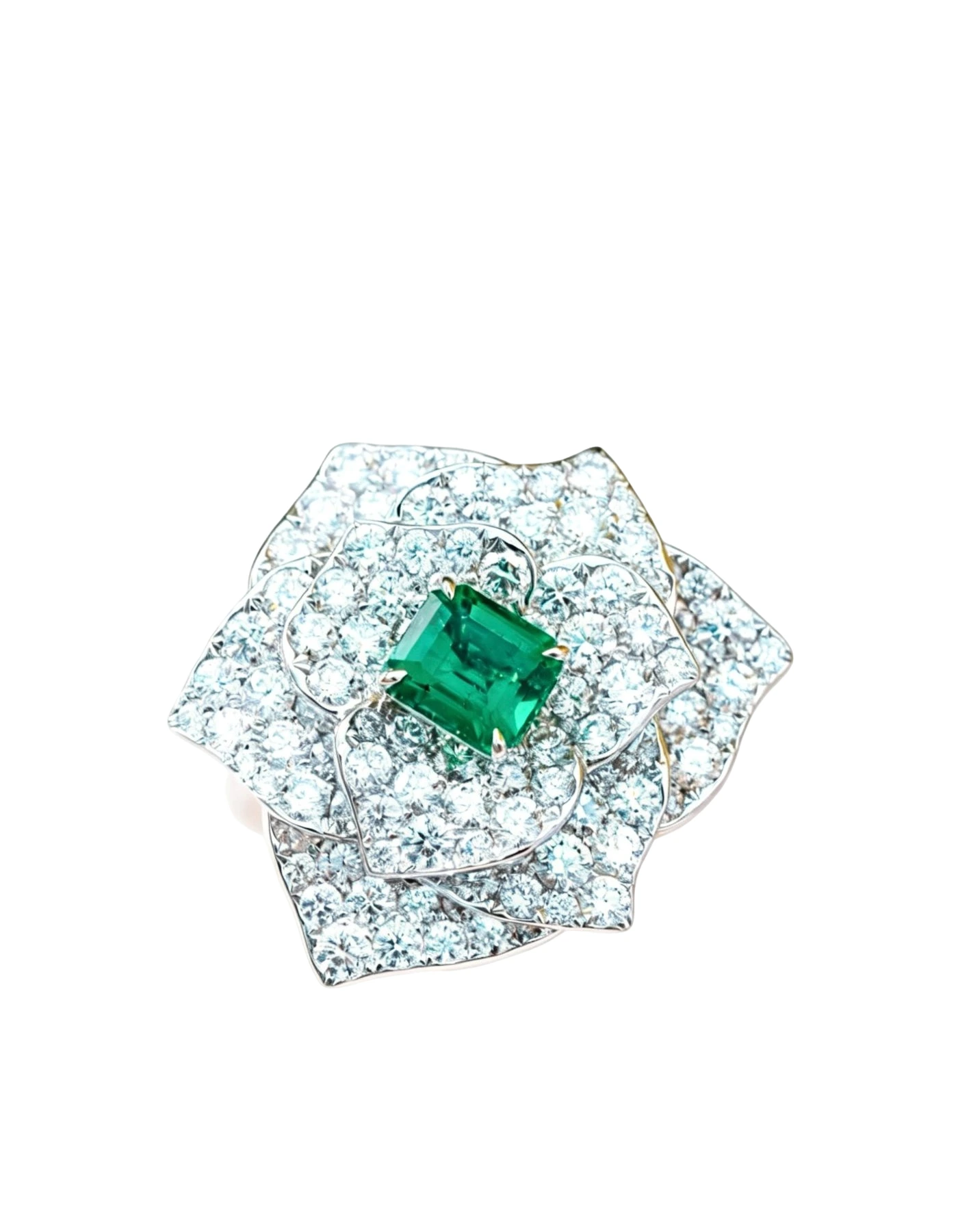 Emerald and Diamond Floral Ring detail image 2 · Vera Buy