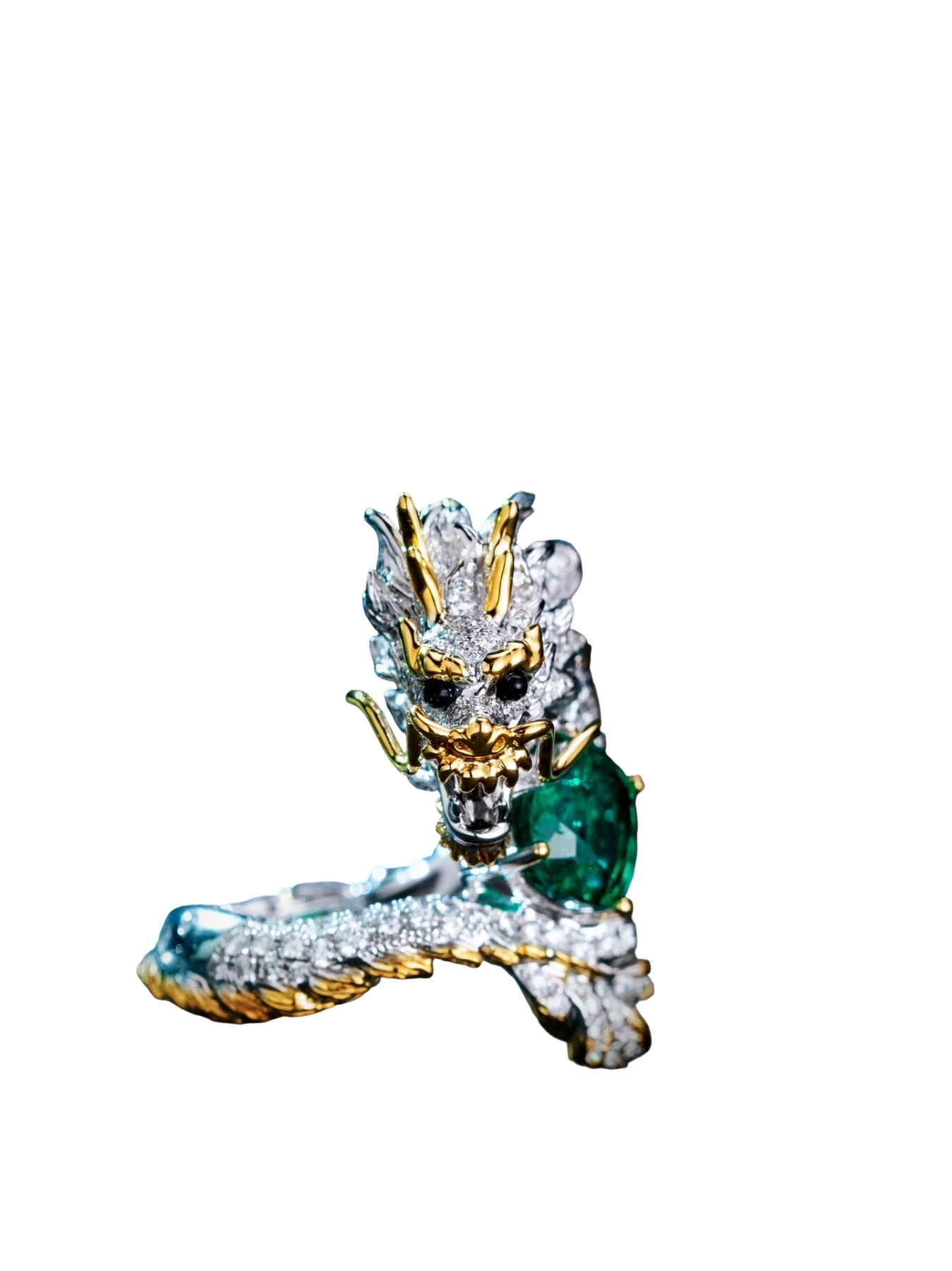 Emerald, Diamond and Black Onyx Dragon Ring detail image 3 · Vera Buy