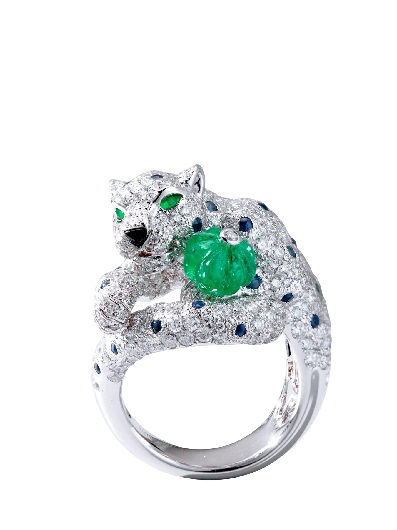 Carved Emerald and Diamond Panther Ring detail image 4 · Vera Buy