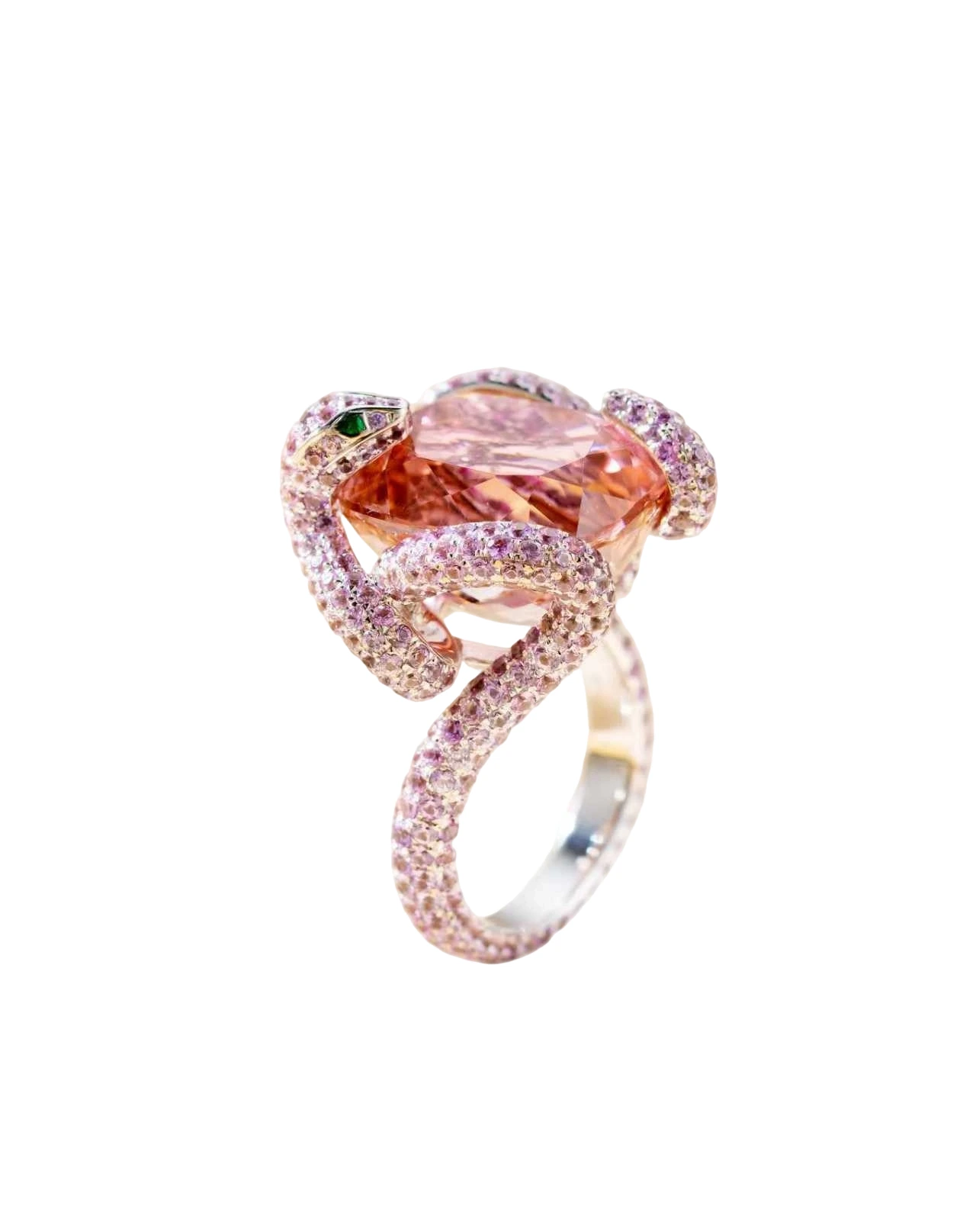 Pink Tourmaline, Pink Sapphire and Emerald Serpent Ring detail image 2 · Vera Buy