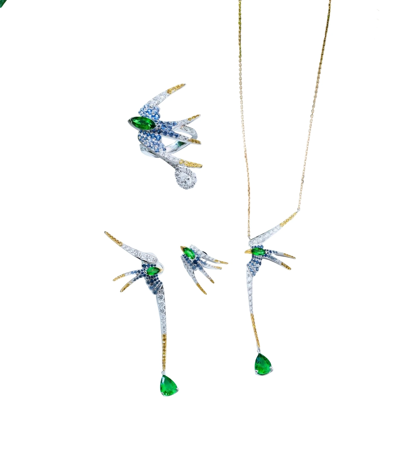 Tsavorite, Sapphire and Diamond Bird Pendant detail image 2 · Vera Buy
