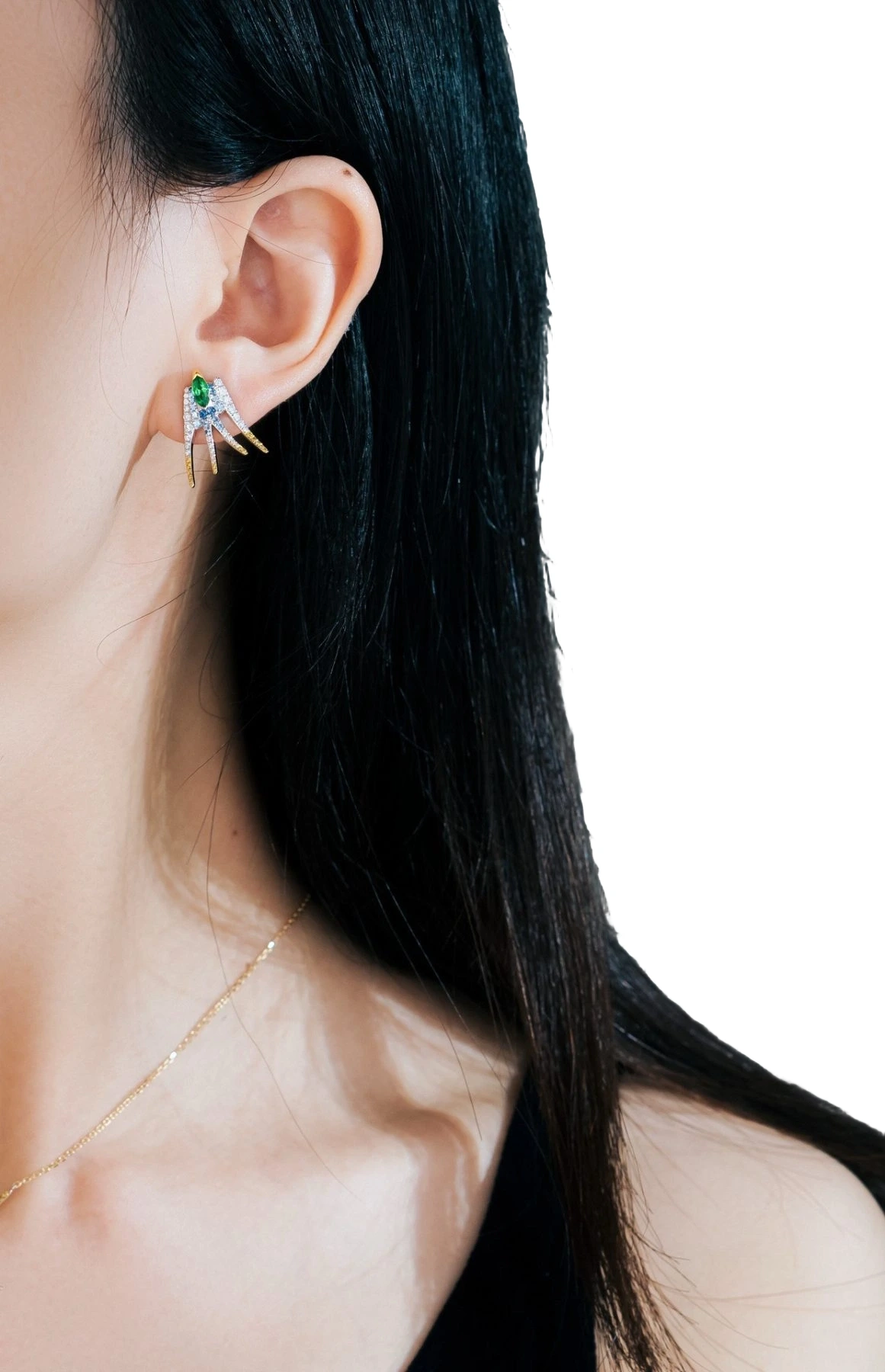 Tsavorite, Sapphire and Diamond Dragonfly Drop Earrings detail image 3 · Vera Buy