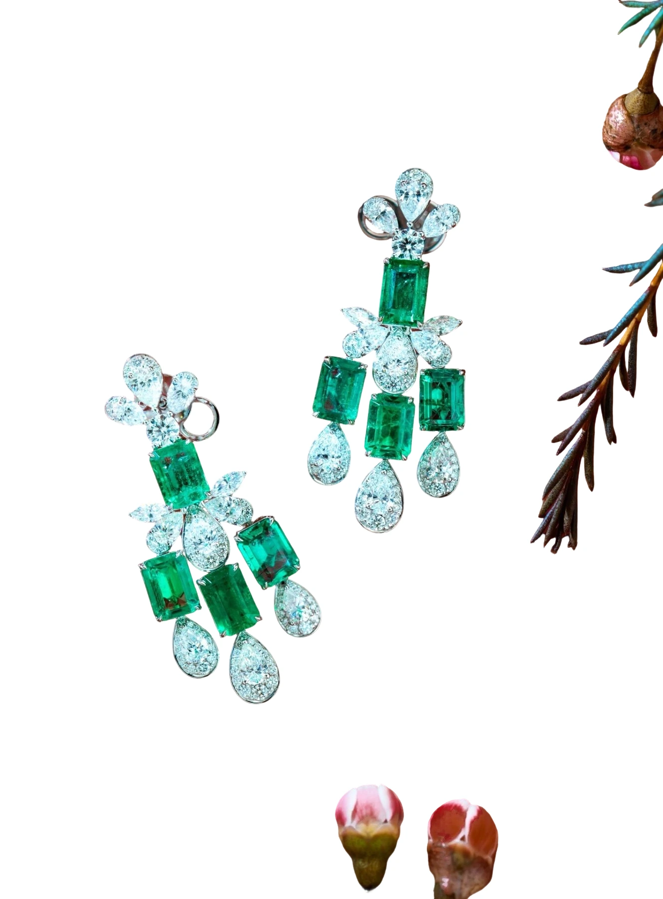 Emerald and Diamond Drop Earrings detail image 5 · Vera Buy