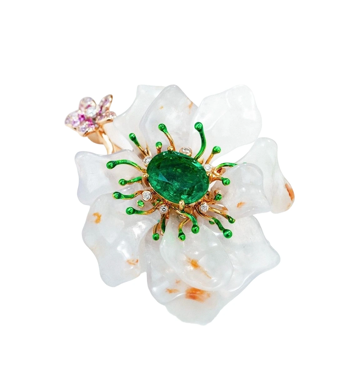 Emerald, Diamond and Tsavorite Floral Brooch detail image 2 · Vera Buy