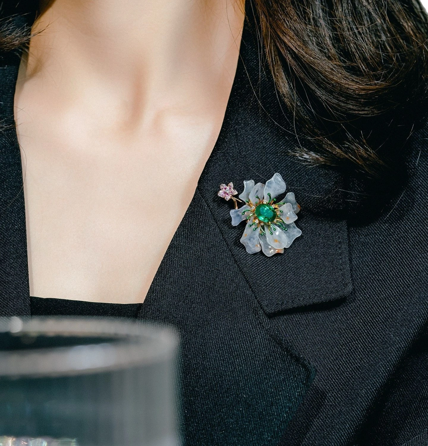 Emerald, Diamond and Tsavorite Floral Brooch detail image 3 · Vera Buy