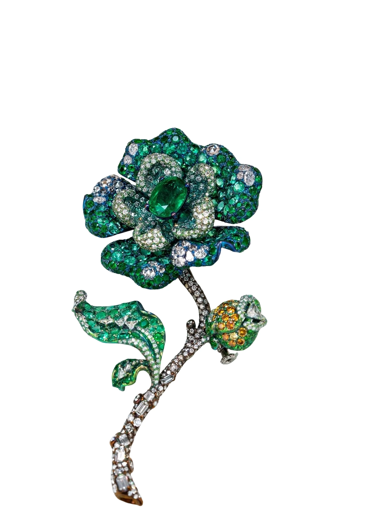 Art Jewelry Emerald Floral Brooch detail image 3 · Vera Buy