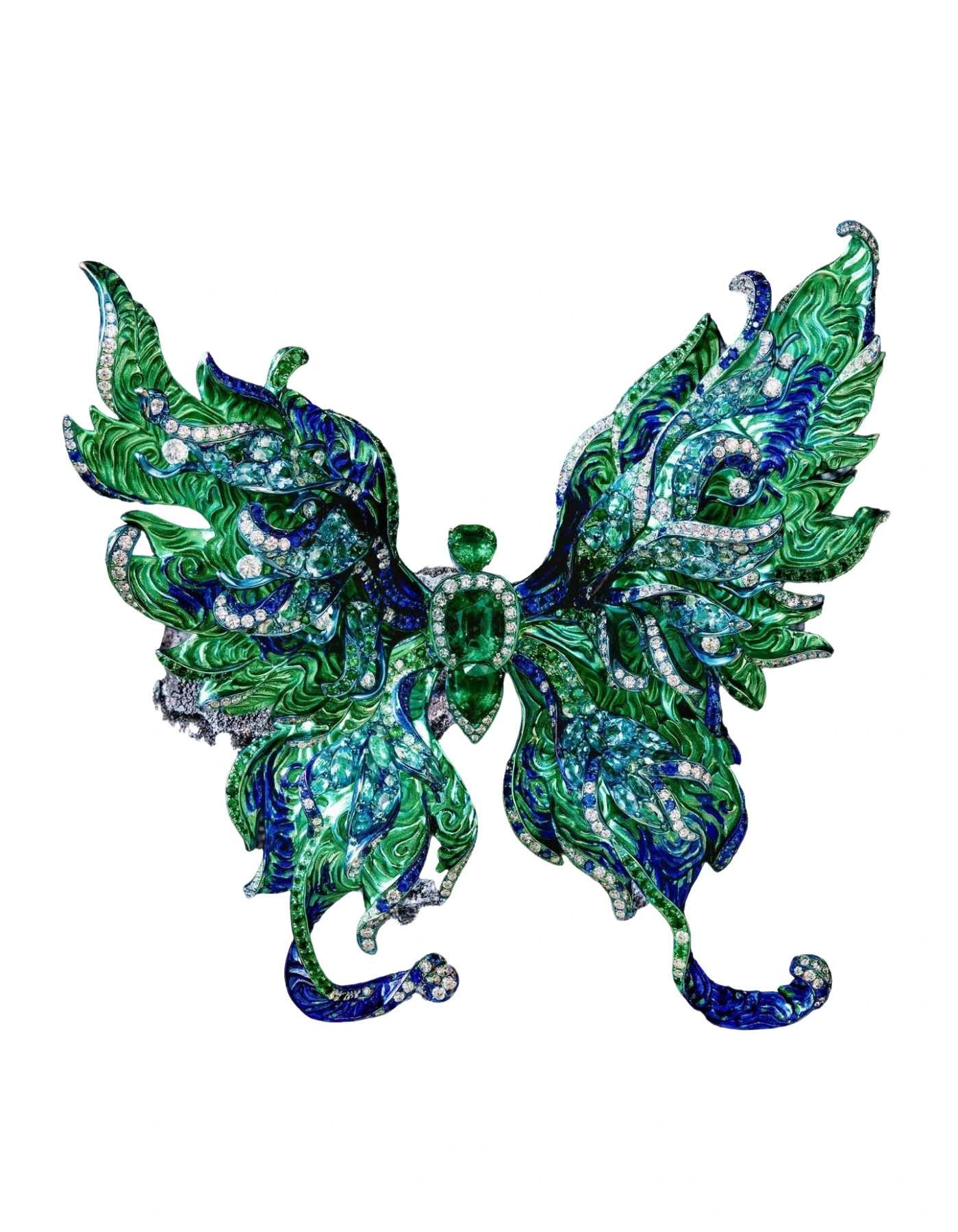 Titanium, Emerald and Multi-Gem Butterfly Brooch · Jewellery · Vera Buy