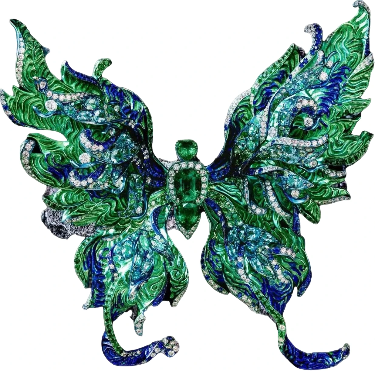 Titanium, Emerald and Multi-Gem Butterfly Brooch detail image 4 · Vera Buy