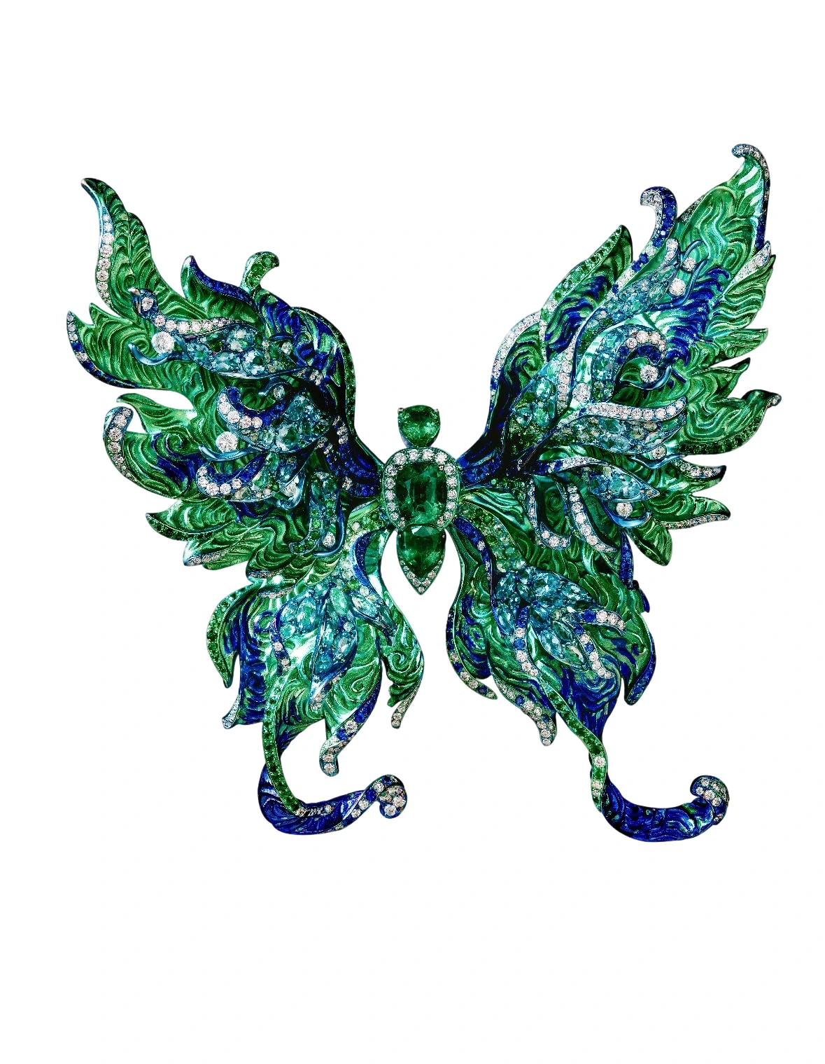 Titanium, Emerald and Multi-Gem Butterfly Brooch detail image 5 · Vera Buy