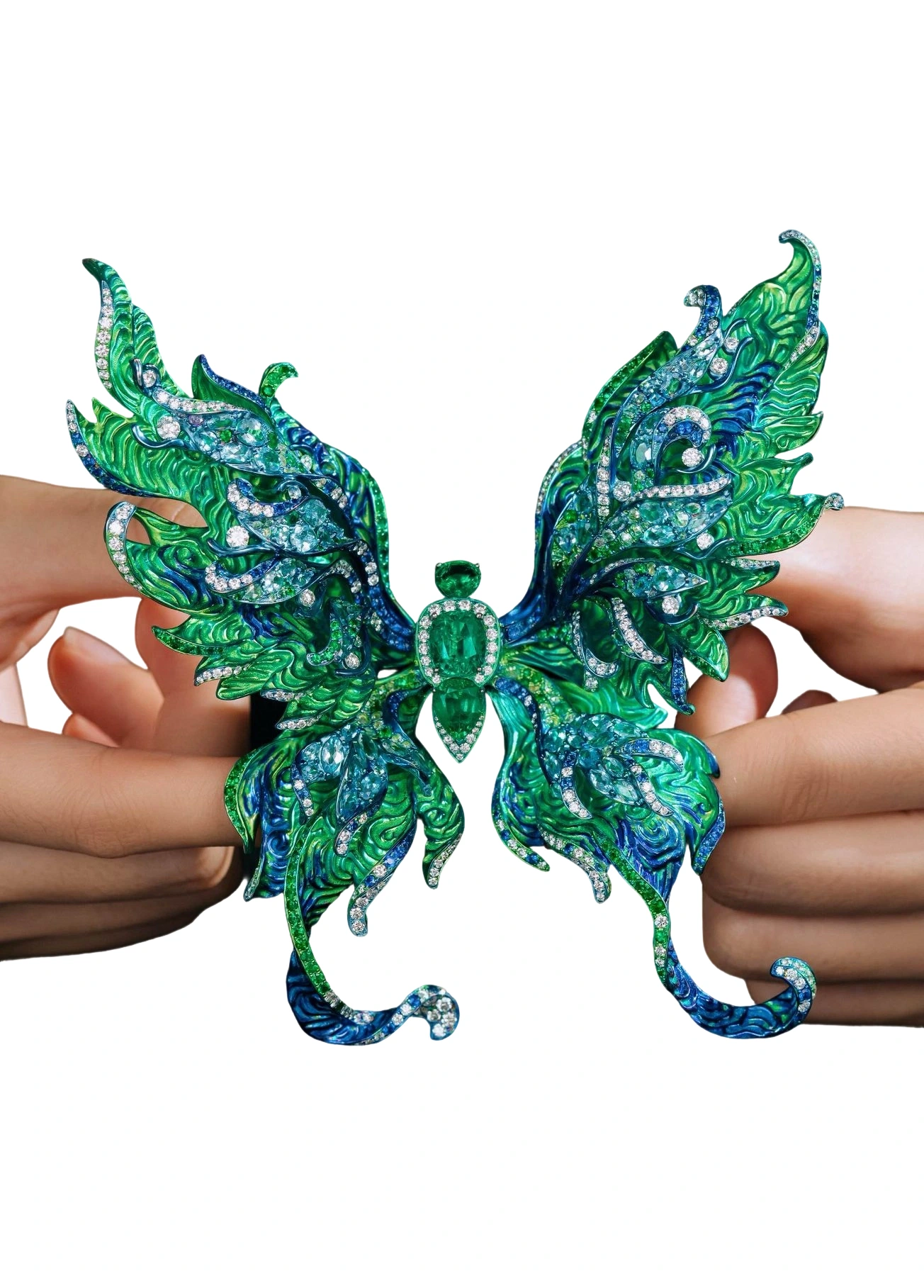 Titanium, Emerald and Multi-Gem Butterfly Brooch detail image 6 · Vera Buy