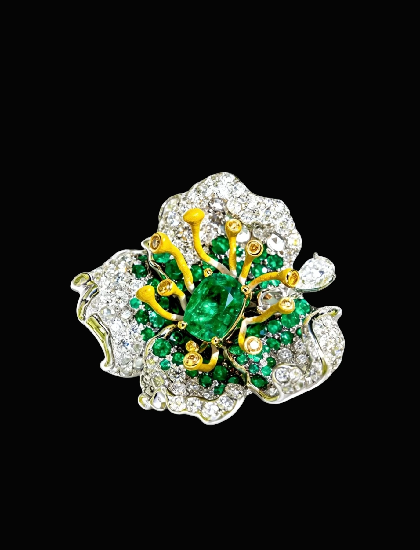 Emerald Floral Pendant-Brooch, Convertible Design detail image 2 · Vera Buy