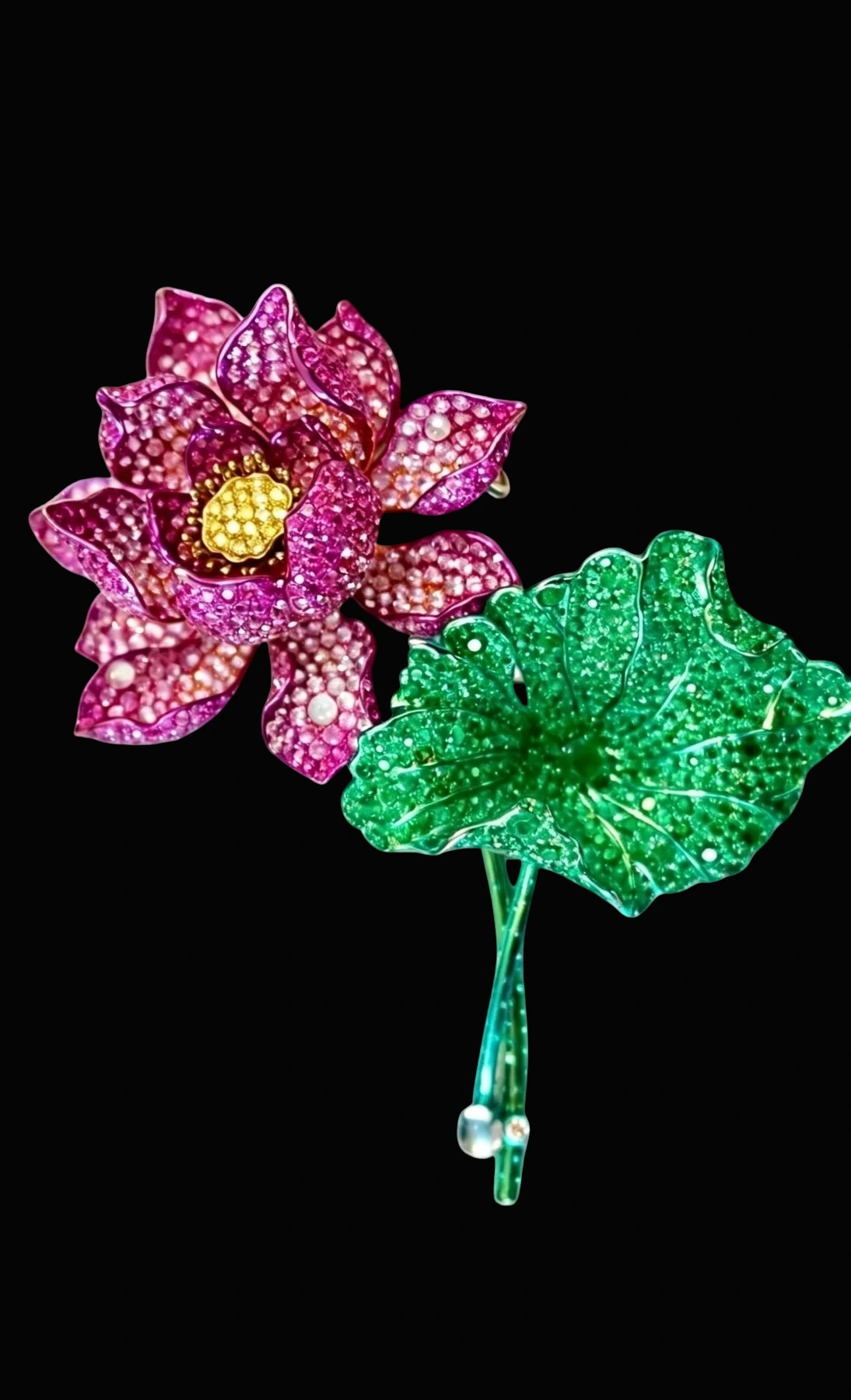 Lotus Brooch in Emerald, Pink Sapphire, Diamond, and Moonstone detail image 2 · Vera Buy