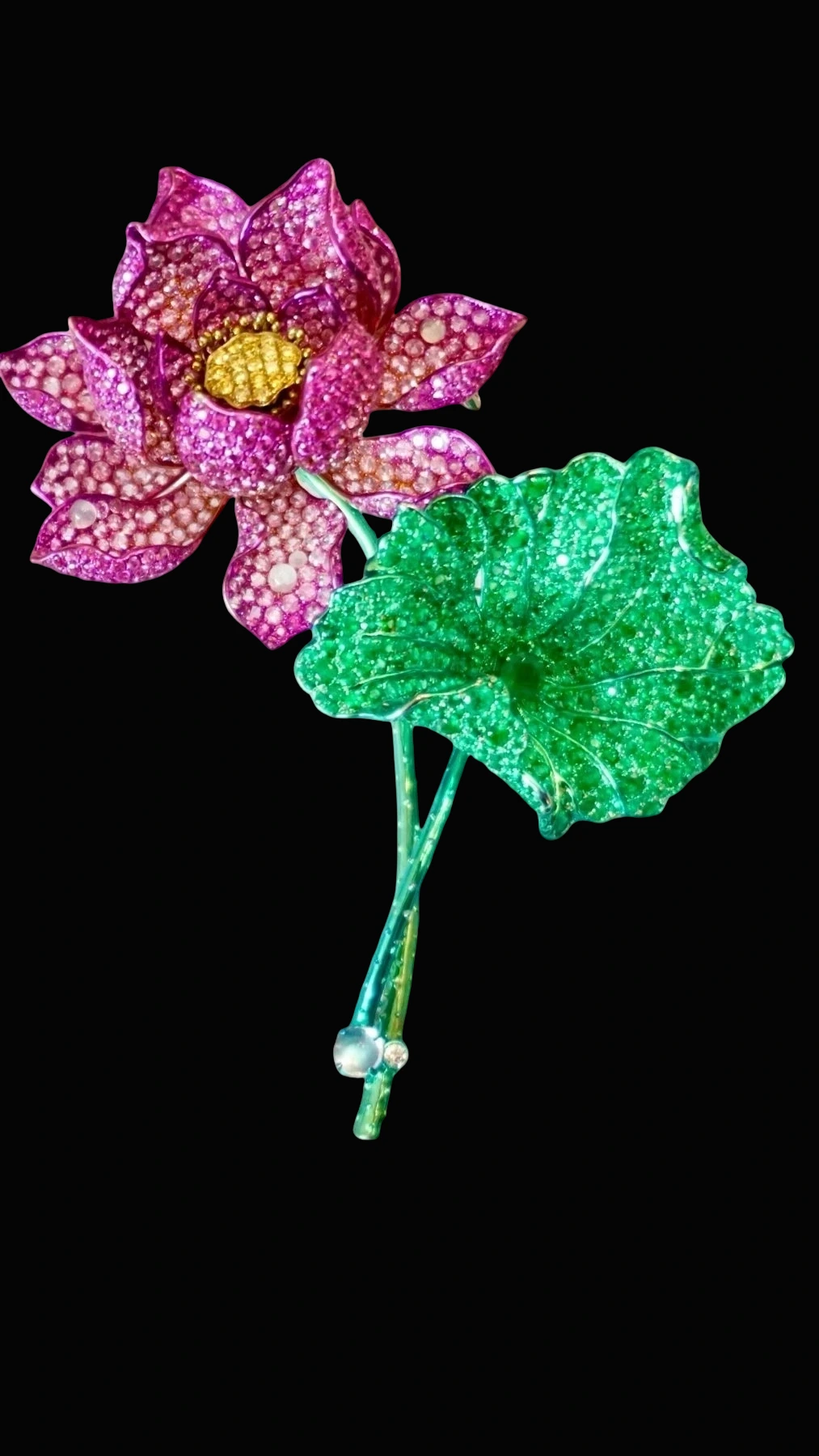 Lotus Brooch in Emerald, Pink Sapphire, Diamond, and Moonstone detail image 4 · Vera Buy