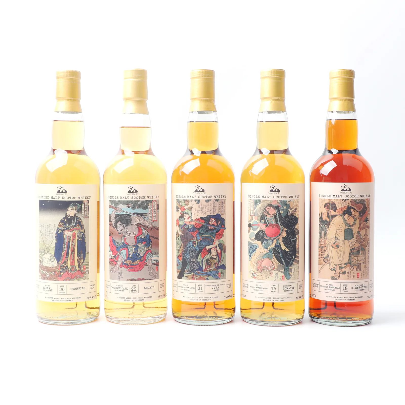 Whisky Fu Balvenie 36-Year-Old / Ledaig 22-Year-Old / Jura 21-Year-Old / Tomatin 16-Year-Old / Glenrothes 18-Year-Old 'Popular Water Margin Heroes: Heavenly Spirits' Single Cask Malt Whisky, 5-Bottle Set detail image 8 · Vera Buy