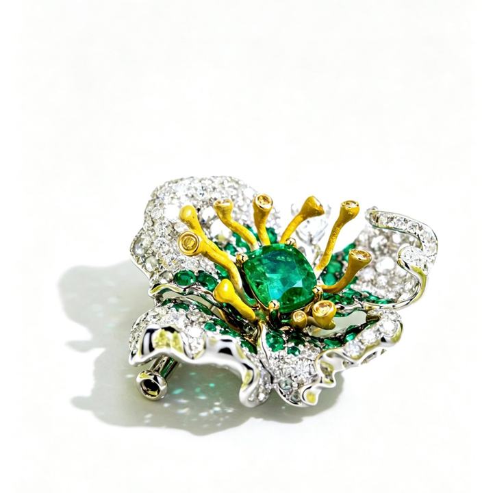 Emerald Floral Pendant-Brooch, Convertible Design · Jewellery · Vera Buy