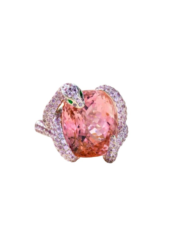 Cherry Blossom Pink Tourmaline Serpent Ring · Jewellery · Vera Buy