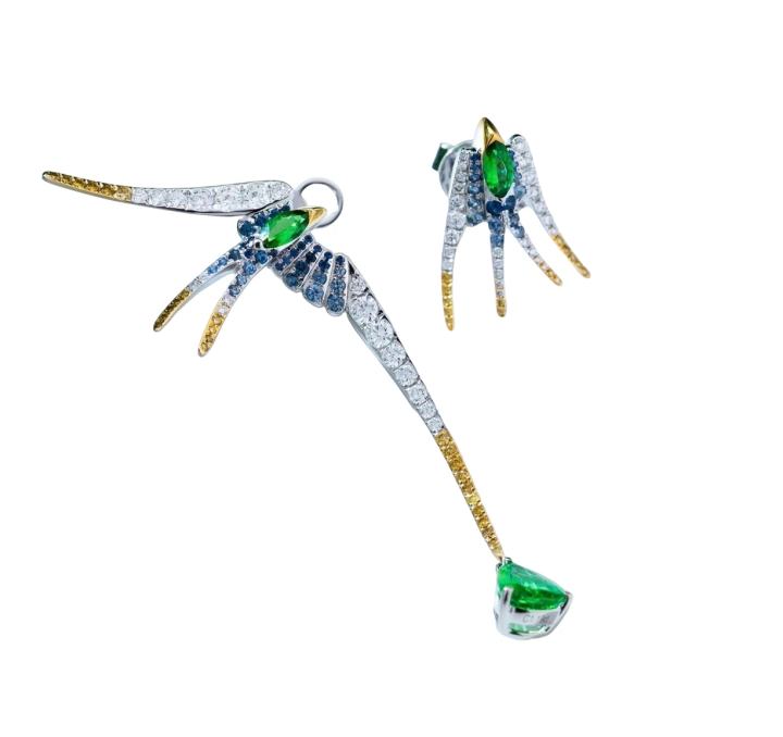 Tsavorite and Diamond Dragonfly Earrings · Jewellery · Vera Buy