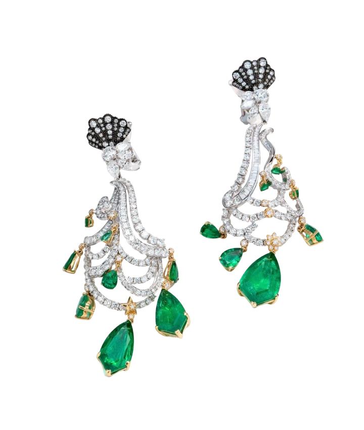 ANAISHA JEWELS Baroque-Style Emerald and Diamond Drop Earrings · Jewellery · Vera Buy