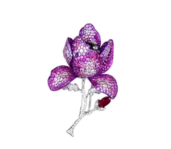 Artistic Jewelry: Burmese Unheated Ruby and Titanium Floral Brooch · Jewellery · Vera Buy