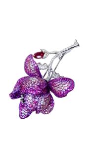 Artistic Jewelry: Burmese Unheated Ruby and Titanium Floral Brooch detail image 3 · Vera Buy