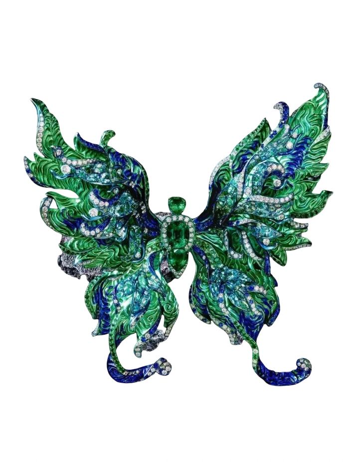 Emerald-Centred Butterfly Brooch in Titanium · Jewellery · Vera Buy