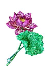 Lotus Brooch in Emerald, Pink Sapphire, Diamond, and Moonstone detail image 1 · Vera Buy