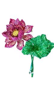 Lotus Brooch in Emerald, Pink Sapphire, Diamond, and Moonstone detail image 2 · Vera Buy