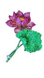 Lotus Brooch in Emerald, Pink Sapphire, Diamond, and Moonstone detail image 3 · Vera Buy