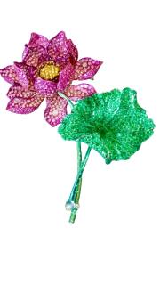 Lotus Brooch in Emerald, Pink Sapphire, Diamond, and Moonstone detail image 4 · Vera Buy