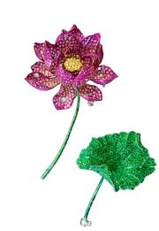 Lotus Brooch in Emerald, Pink Sapphire, Diamond, and Moonstone detail image 5 · Vera Buy