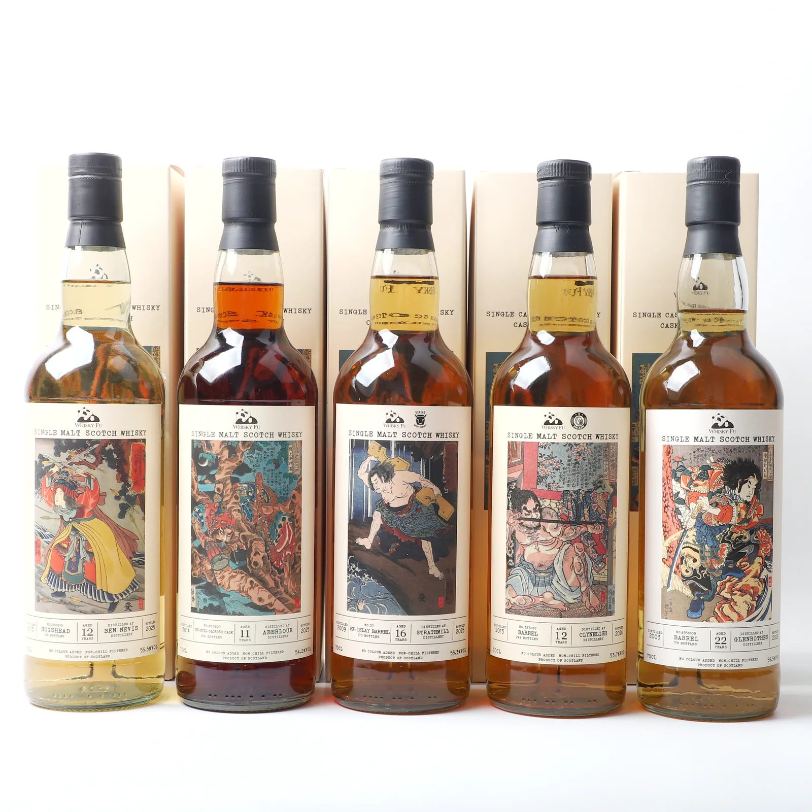 Whisky Fu Glenrothes 22-Year-Old / Ben Nevis 12-Year-Old / Clynelish 12-Year-Old / Strathmill 16-Year-Old / Aberlour 11-Year-Old 'Popular Water Margin Heroes: Earthly Fiends' Single Cask Single Malt Scotch Whisky, 5-Bottle Set · Whisky · Vera Buy
